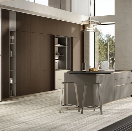 Cucina Moderna con isola Lungomare Plus Cannettato 04 in laccato opaco e legno di Colombini Casa Artec