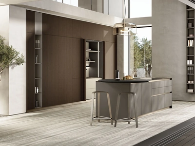 Cucina Moderna con isola Lungomare Plus Cannettato 04 in laccato opaco e legno di Colombini Casa Artec