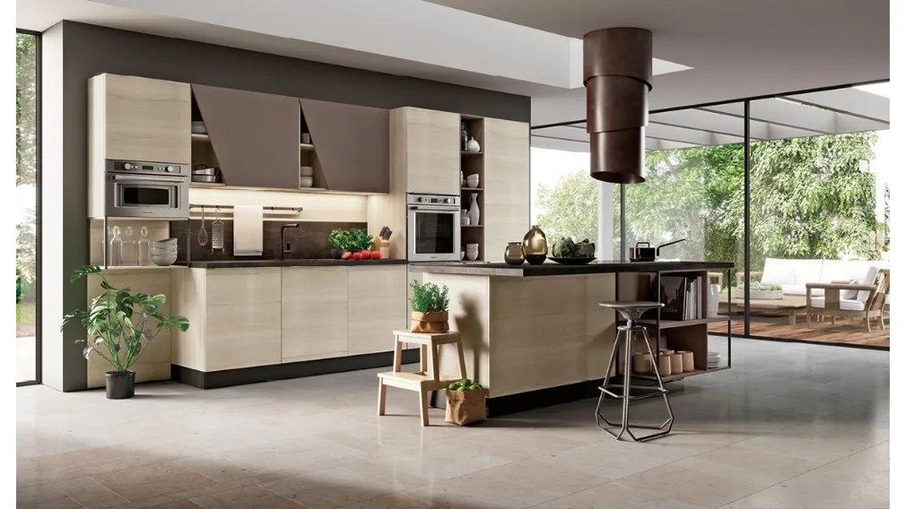 Cucina Moderna con isola in Rovere sbiancato Positano di Imab