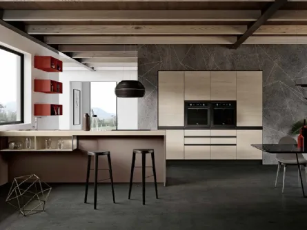 Cucina Moderna lineare in laccato opaco e melaminico Rovere sbiancato Positano DM0662 di Imab