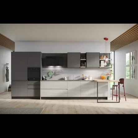 Cucina Moderna in laminato frassino e pet con penisola Fly Composizione 04 di Prima Cucine