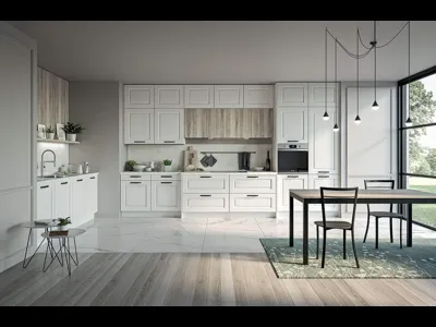 Cucina Moderna ad angolo Maya Composizione 01 in legno laccato di Prima Cucine
