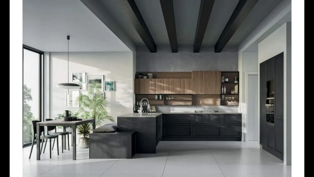 Cucina con penisola Noah Composizione 02 in legno laccato di Prima Cucine