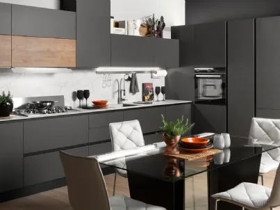 Cucina Moderna angolare Rio finitura Fumo opaco e Rovere naturale di Evo Cucine