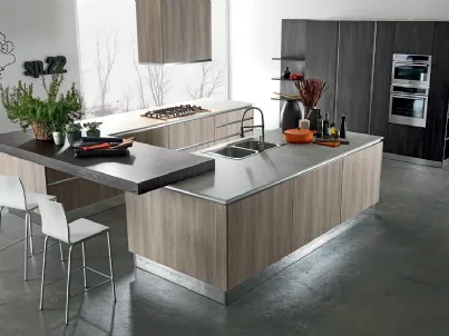 Cucina Moderna a isola SP22 03 in laminato finitura effetto legno di Astra