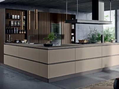 Cucina Moderna angolare Zen 01 in laminato finitura Terranova e Rovere Indy di Astra