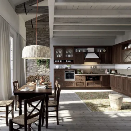 Cucina Shabby Chic Bellagio angolare in Frassino tinto Noce di Aran