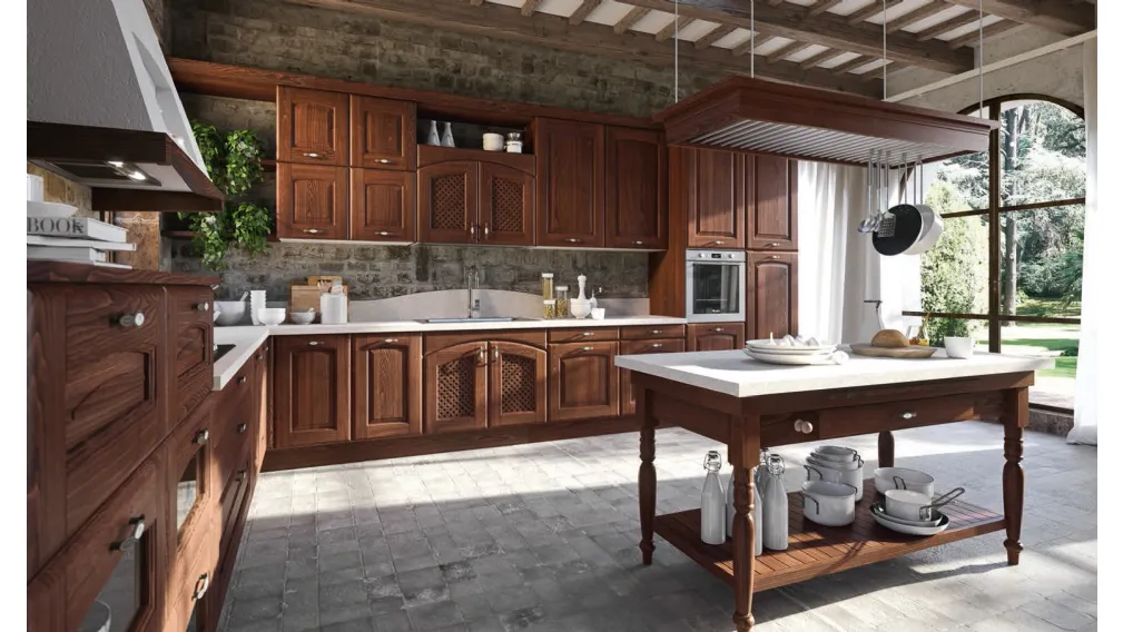 Cucina Shabby Chic angolare Trevi in Castagno tinto Noce di Aran