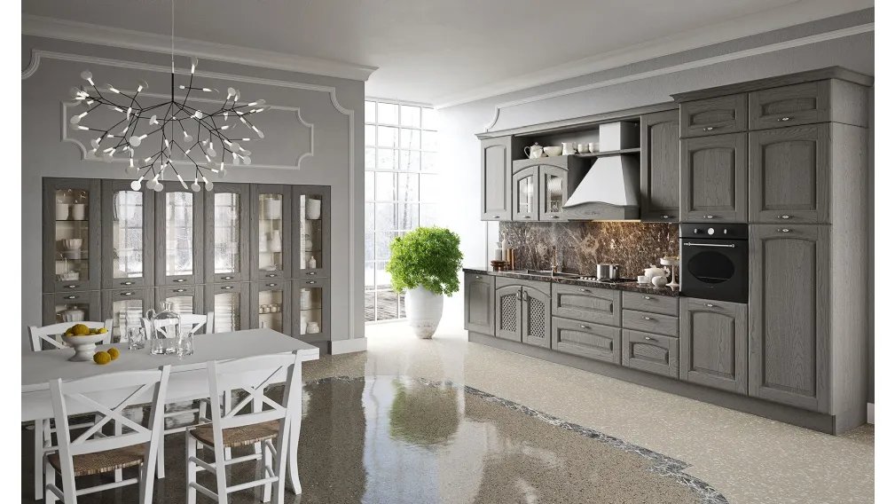 Cucina Shabby Chic lineare Trevi in Castagno tinto Titanio di Aran