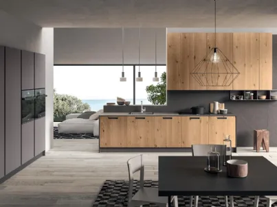Cucina su misura lineare Brio 01 in Rovere Nodato Naturale di Astra