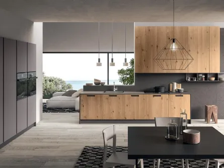 Cucina su misura lineare Brio 01 in Rovere Nodato Naturale di Astra