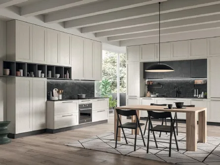 Cucina su misura Old Line 04 in Frassino laccato a poro aperto Grigio Corda di Astra