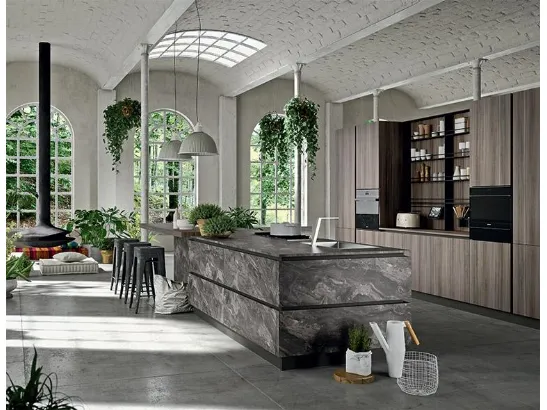 Cucina in legno di eucalipto scuro Industrial Kitchen di Astra