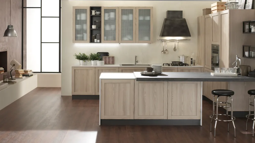 Cucina con penisola Melissa in legno di Evo Cucine