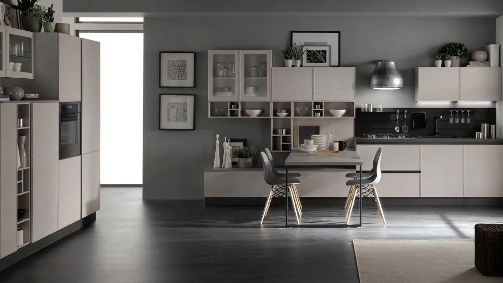 Cucina con penisola Quadra/Gola in legno laminato di Evo Cucine