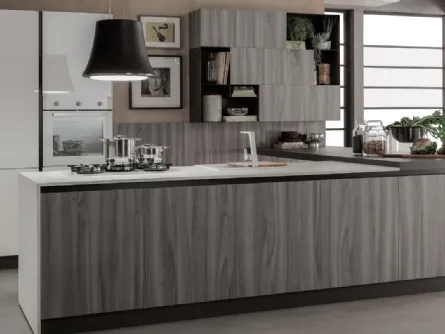 Cucina con isola Sonora con Gola in legno laminato di EVO Cucine