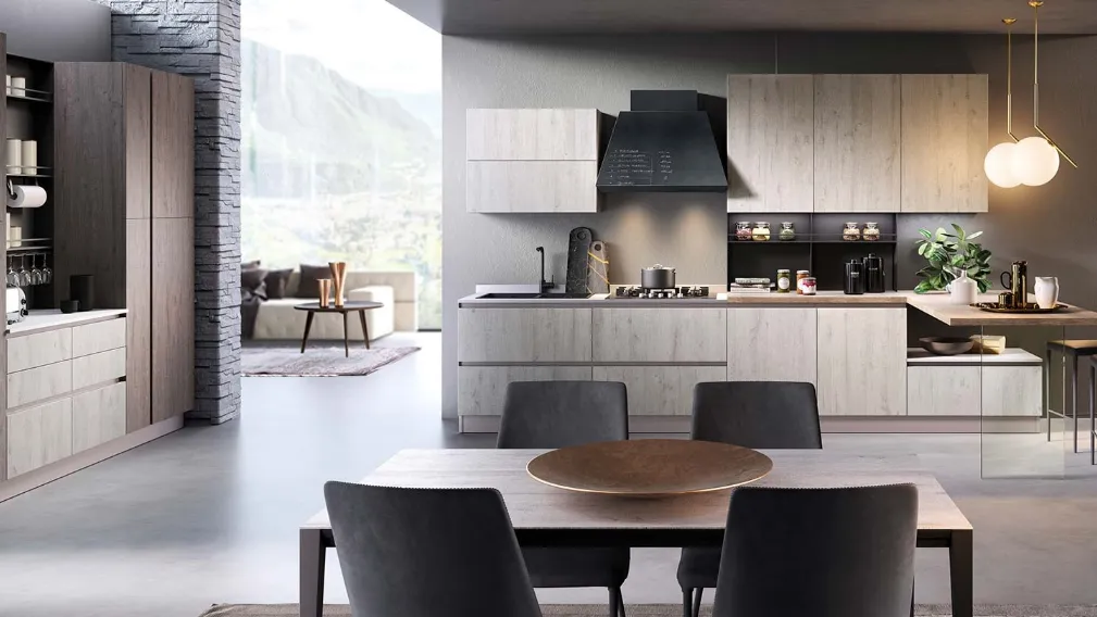 Cucina con penisola Verna in legno laccato di Evo Cucine
