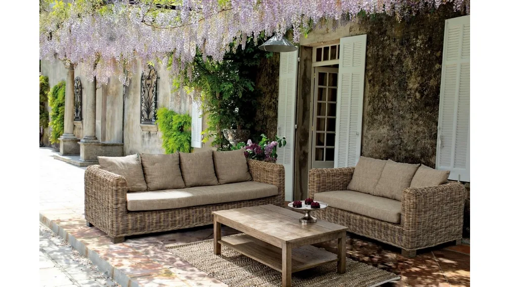 Salotto da Giardino Fortaleza in legno, rattan e tessuto di Bizzotto